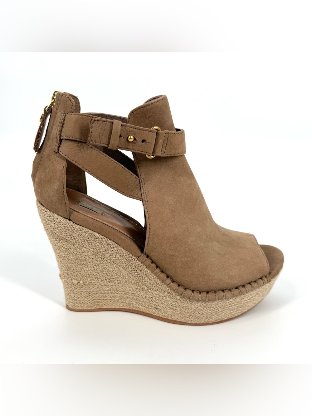 UGG Jolina Wedge Sandals Womens Size 7 Brown Nubuck Leather Espadrille